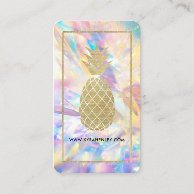 Holograf Crystal Guld Pineapple Simple Modern Visitkort (Baksida)