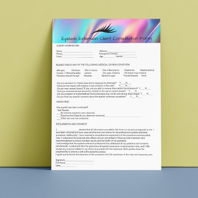 Holograf för påfyllnadstest för påfyllnad av elask brevhuvud (Allergy Patch Test Eyelash Extension Holograph Letterhead)