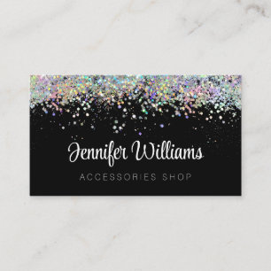 Holograf Glitter Anpassningsbar Qr Code Black Visitkort