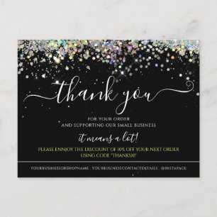 Holograf Glitter Black Elegant - tackkort Vykort