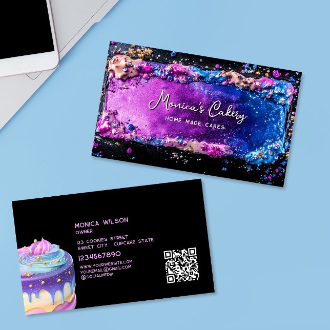 Holograf Glitter Cake Home gjorde Muffinsar QR-tor Visitkort (Skapare uppladdad)