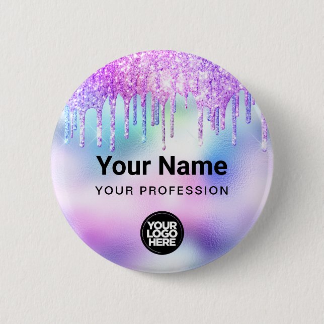 Holograf Glitter Drips Employee Logotyp Namn brick Knapp (Framsida)
