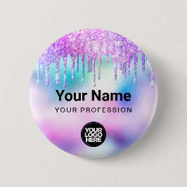 Holograf Glitter Drips Employee Logotyp Namn brick Knapp