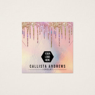 Holograf Glitter Drives Logotyp Necklace Visning Fyrkantigt Visitkort