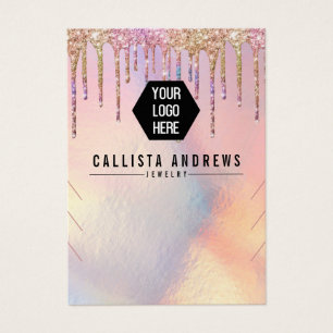 Holograf Glitter Drives Logotyp Necklace Visning Visitkort