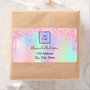 Holograf glitter droppar returadress för företag fraktsedel