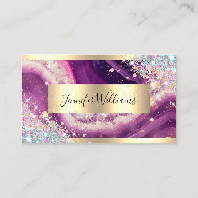 Holograf Glitter Gold Foil Lila Amethyst Visitkort (Framsida)