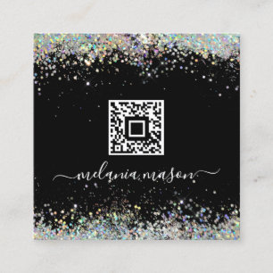 Holograf Glitter Nail Artist Black QR Code Chic Fyrkantigt Visitkort