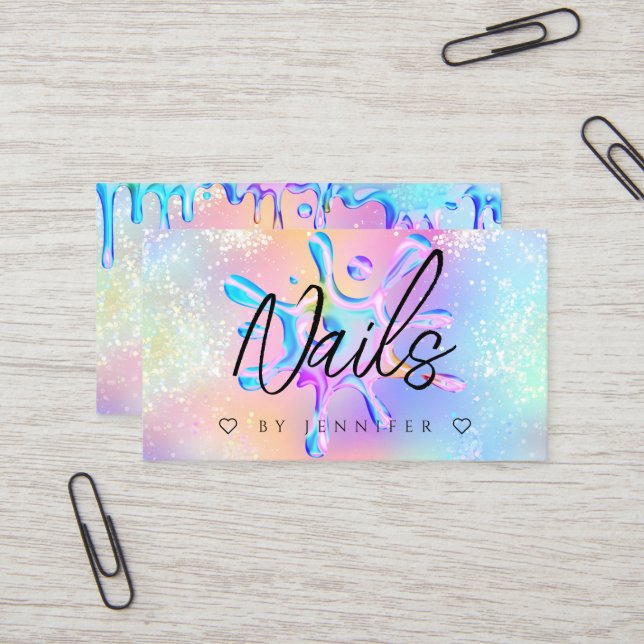 Holograf Glitter polska Stänk Drives Nagel Visitkort (Fram/Back In Situ)