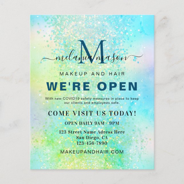 Holograf Glitter Vi är Open Salon Modern Beauty Flygblad (Framsidan)