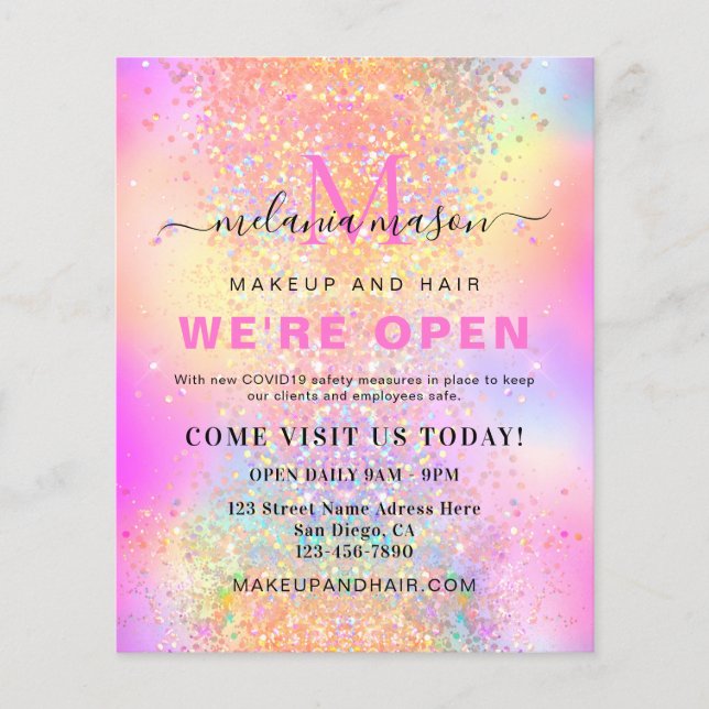 Holograf Glitter Vi är Open Salon Modern Rosa Flygblad (Framsidan)