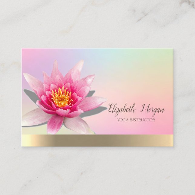 Holograf Guld,Watercolor Lotus, Yoga Visitkort (Framsida)