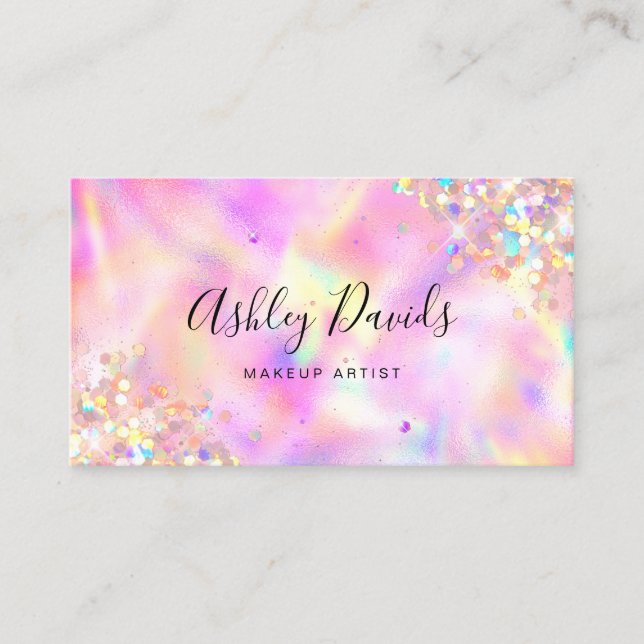 Holograf Luxury Glitter Makeup Artist QR Code Visitkort (Framsida)