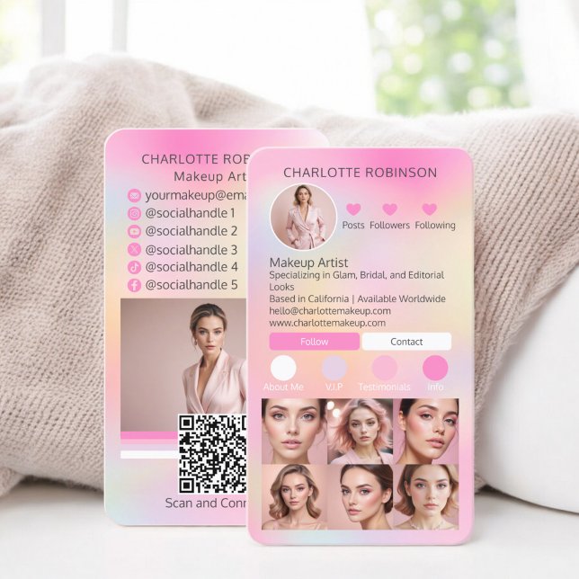 Holograf Makeup skönhet Social Media Influencer Visitkort (Holographic Makeup beauty Social Media Influencer Business Card instagram)