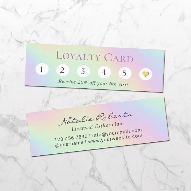 Holograf Pastel 6 Slår kundlojalitet Lojalitetskort (Skapare uppladdad)