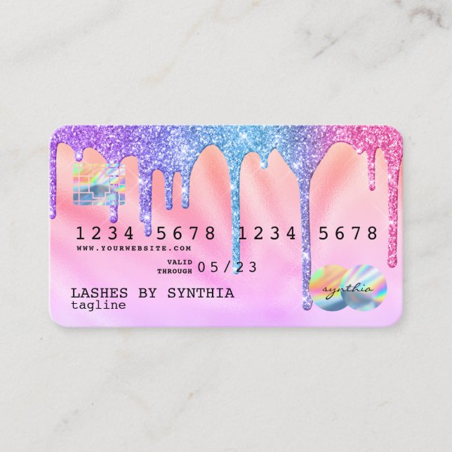 Holograf Pastel Modern Kredit Card Stil Visitkort (Framsida)