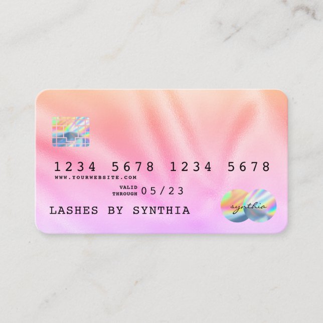 Holograf Pastel Modern Kredit Card Stil Visitkort (Framsida)
