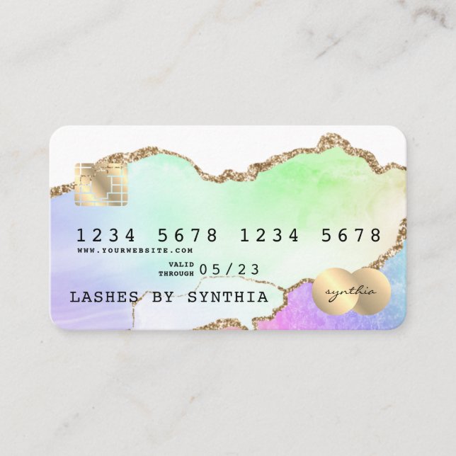 Holograf Pastel rainbow agate unicorn Kredit Card Visitkort (Framsida)