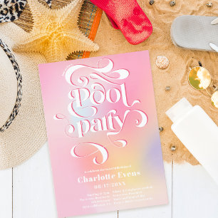 Holograf rosa bassäng party, manussnurrar Sweet 16 Inbjudningar