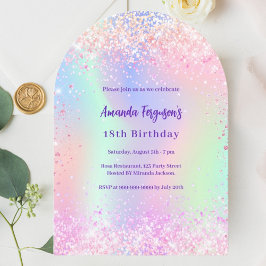 Holograf rosa lila födelsedagskalender inbjudningar