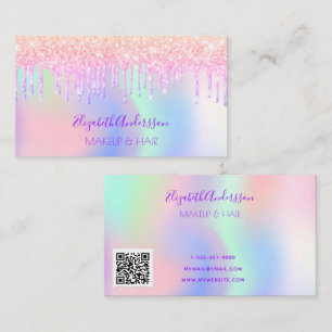 Holograf rosa lila makeup hair qr kod visitkort