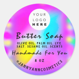 Holograf-Shock rosa för Logotypen Butter Soap Cosm Runt Klistermärke
