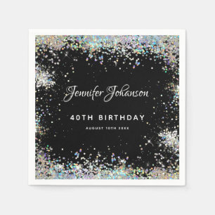 Holograf Sparkly Glitter 40:e födelsedag svart Pappersservett