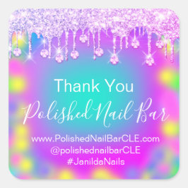 Holograf, tack, Diamond Drip Nagel Shock rosa Fyrkantigt Klistermärke