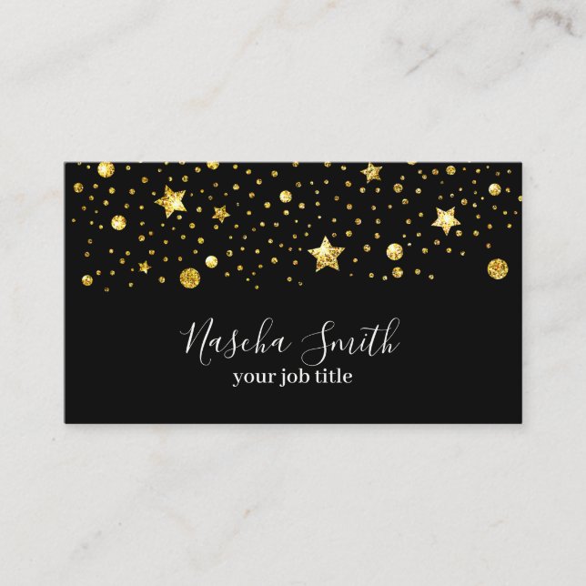Holografi Guld Glitter Stars Confetti Visitkort (Framsida)
