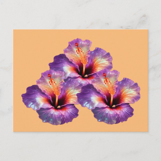 Holografi Iridescent Hibiscus Flowers Vykort (Framsida)