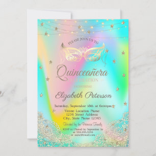 Holografi Masque,Ljus,Snöre,Stars Quinceañera Inbjudningar