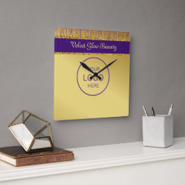 Holografi Namnteckning skript Modern Guld Glitter Fyrkantig Klocka