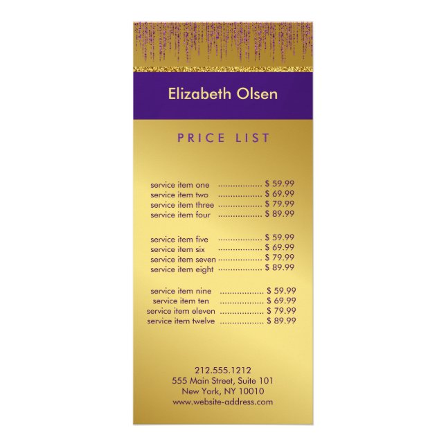 Holografi Namnteckning skript Modern Guld Glitter Reklamkort (Framsidan)