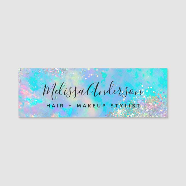 Holografi Opal Stone Glitter Calligraphy Namnbricka (Framsida)