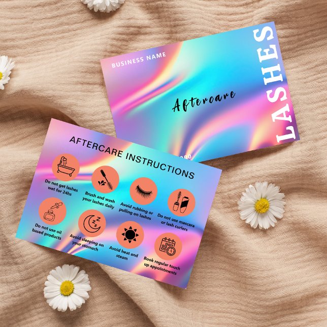 Holografik Aesthetician Lash Client Visitkort (Holographic Aesthetician Lash Client After Care Business Card)