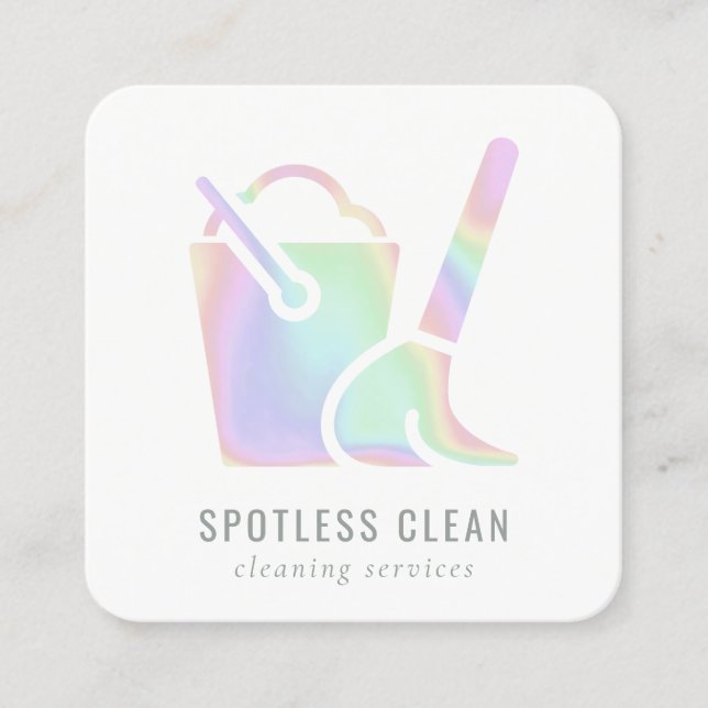 Holografik Bucket Cleaner Städning tjänst Fyrkantigt Visitkort (Framsida)