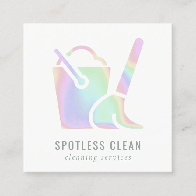 Holografik Bucket Cleaner Städning tjänst Fyrkantigt Visitkort (Framsida)