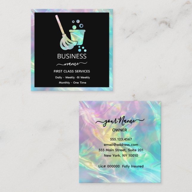 Holografik OFFICE Städning tjänst Fyrkantigt Visitkort (Fram/baksida)