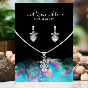 Holografisk alkoholbläck halsband örhänge display visitkort