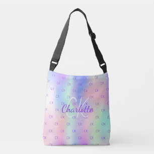 Holografisk anpassningsbar monogram rosa lila axelväska