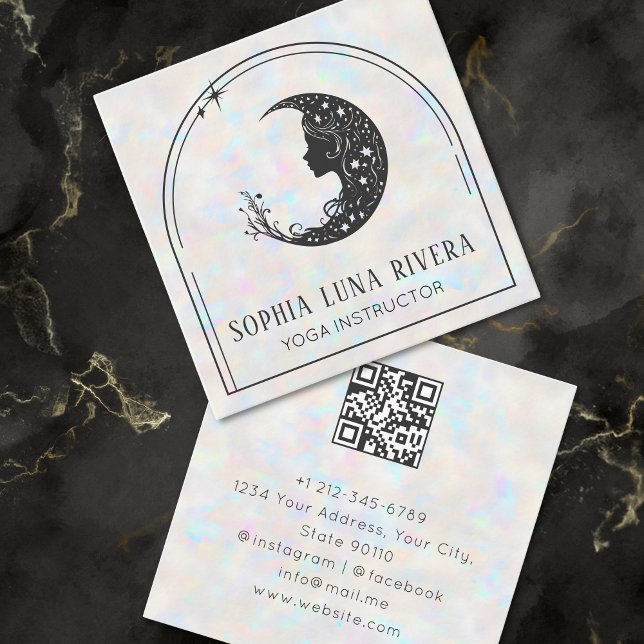 Holografisk Arch Celestial Crescent Måne QR-kod Fyrkantigt Visitkort (Holographic Arch Celestial Crescent Moon QR Code Square Business Card)