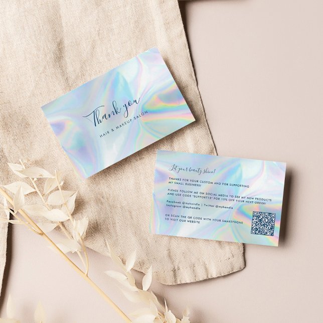Holografisk Beauty Salon QR-kodskript, Tack Visitkort (Business Thank You Card with Custom QR Code)