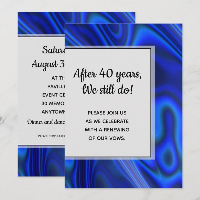 Holografisk blå Abalone Snäcka Fractal Vow Renewal Inbjudningar (Fram/baksida)