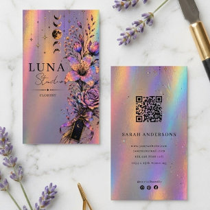 Holografisk blomsterbutik Lyx Iridescent Blommig Q Visitkort