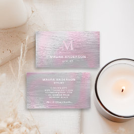 Holografisk borstad Rosa Modern Monogram-Elegant Visitkort