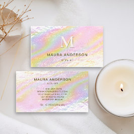 Holografisk borstad Rosa Modern Monogram-Elegant Visitkort