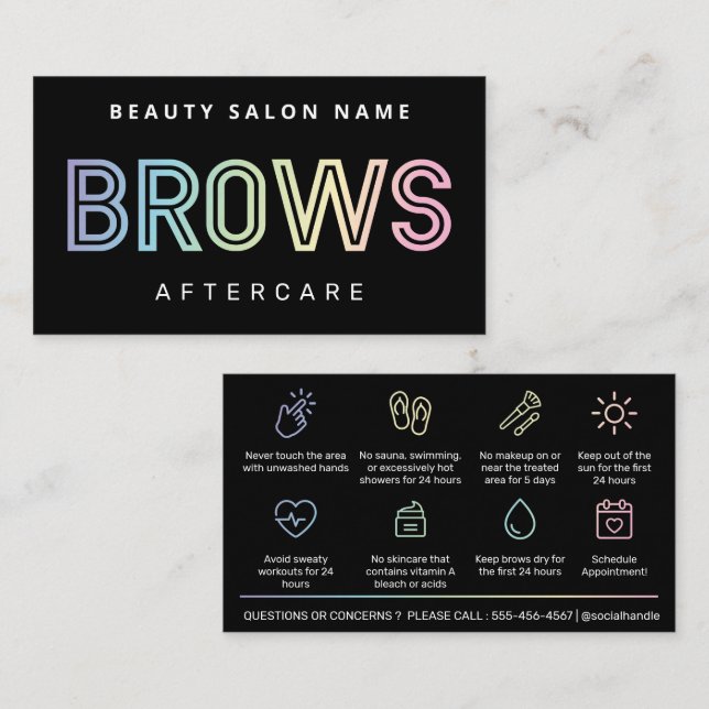 Holografisk brows Aftercare PMU Brow Instructions Visitkort (Fram/baksida)
