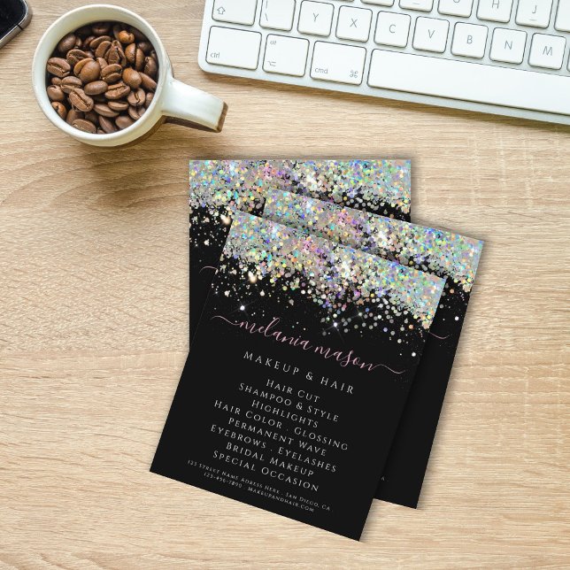 Holografisk Elegant Glitter Beauty Salon Black Flygblad (Skapare uppladdad)