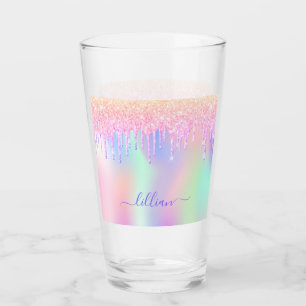 Holografisk encorn glitter droppar regnbåge namn glaskopp