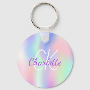Holografisk encorn rainbow monogram namn nyckelring